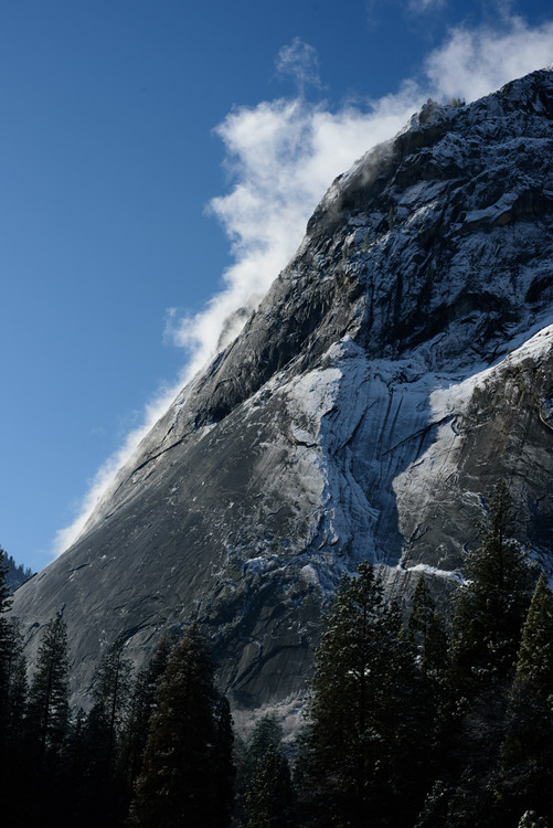 Snow capped granite peak in Yosemite
