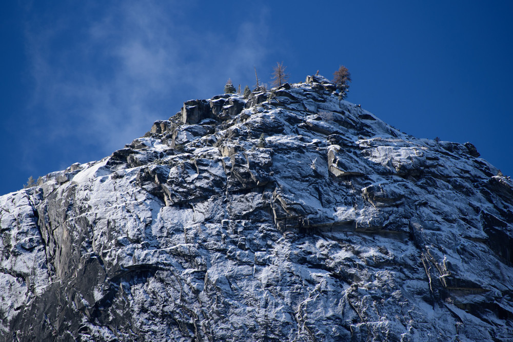 Snow capped granite peak in Yosemite