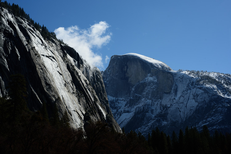 Snow capped Half Dome in Yosemite National Park