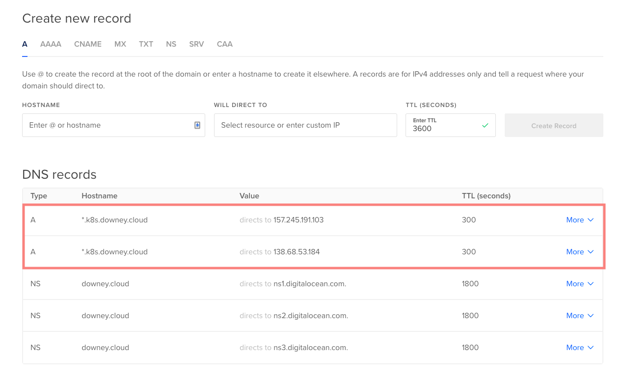 Digital Ocean DNS configuration for round robin A records